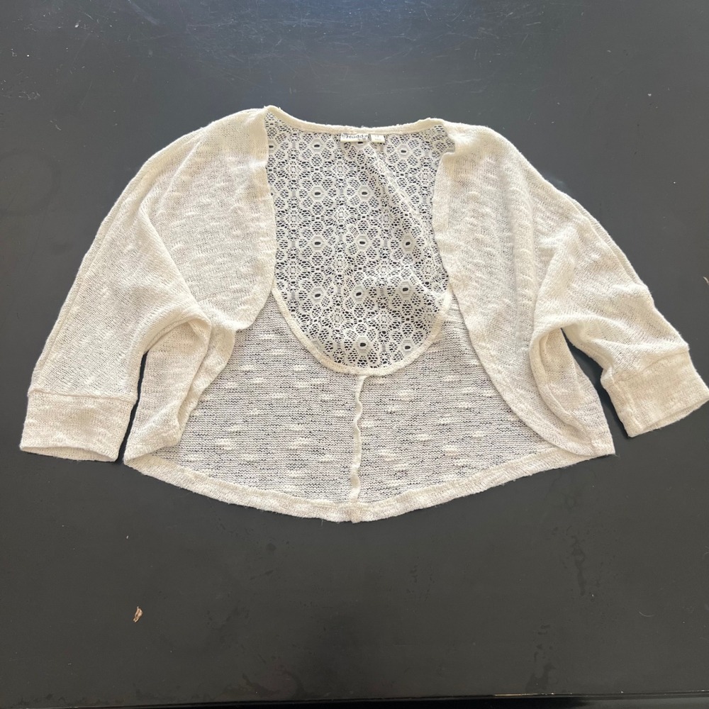 Mudd Girls‎ Cream Crochet Knit Open Front Cardigan Shrug Size 12